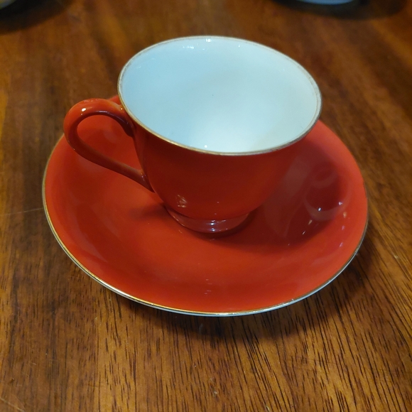 Made In Occupied Japan Dark Orange Teacup & Saucer Jyoto China - Picture 3 of 4